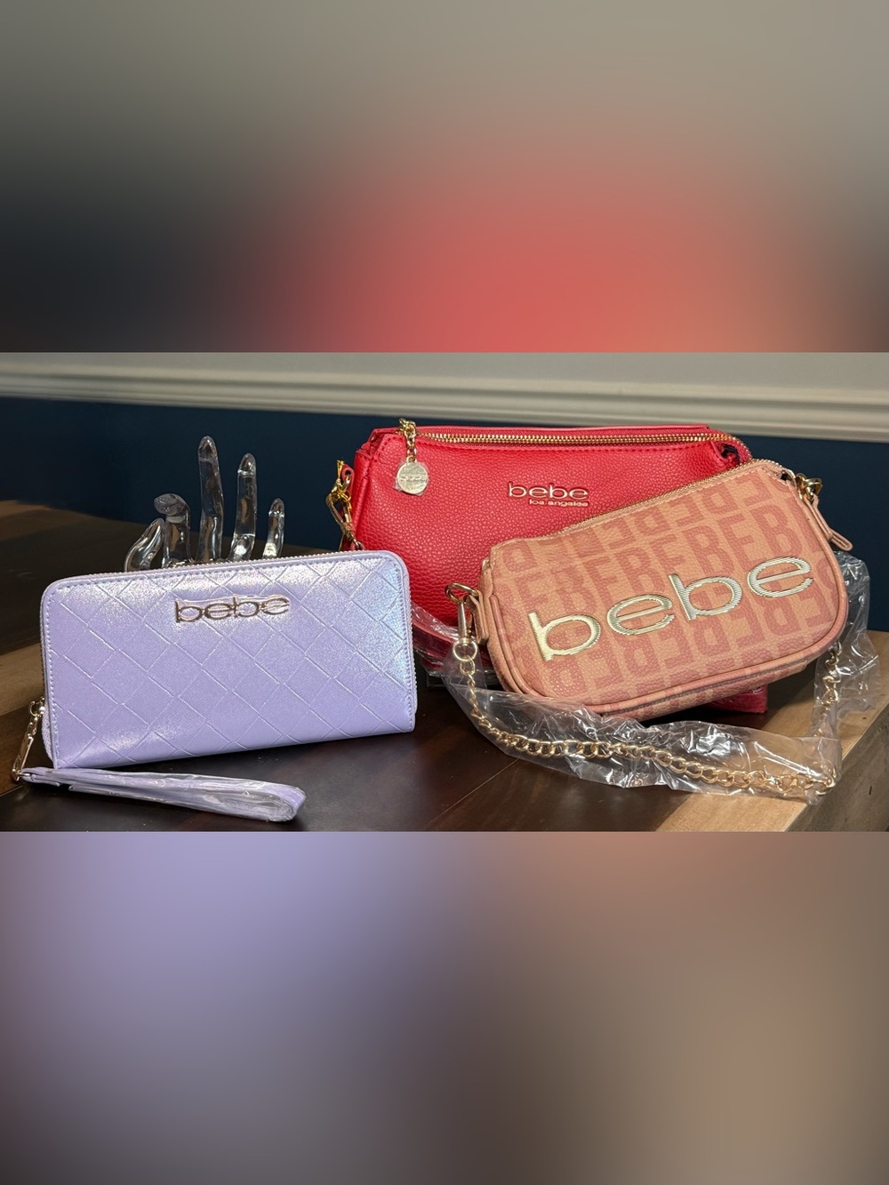 bebe 🔥🔥🔥3fer 🔥🔥🔥Lilac Quilted Wallet | Red Crossbody and PinkCrossbody NWT Set